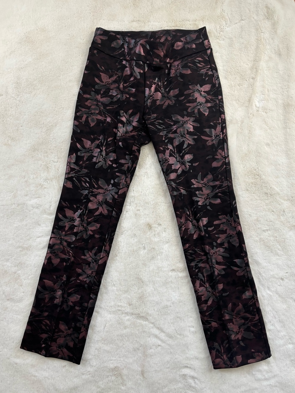 Soft Surroundings Floral Print Pull-On Dress Pants - Black & Mauve